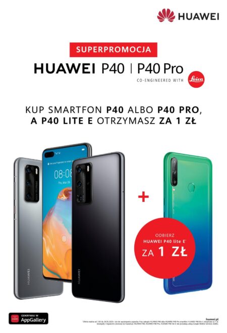 Huawei P40 i P40 Pro w zestawie z Huawei P40 lite E za 1 zł