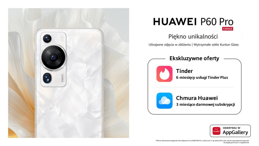 HUAWEI P60 Pro - Tinder Plus i Chmura HUAWEI